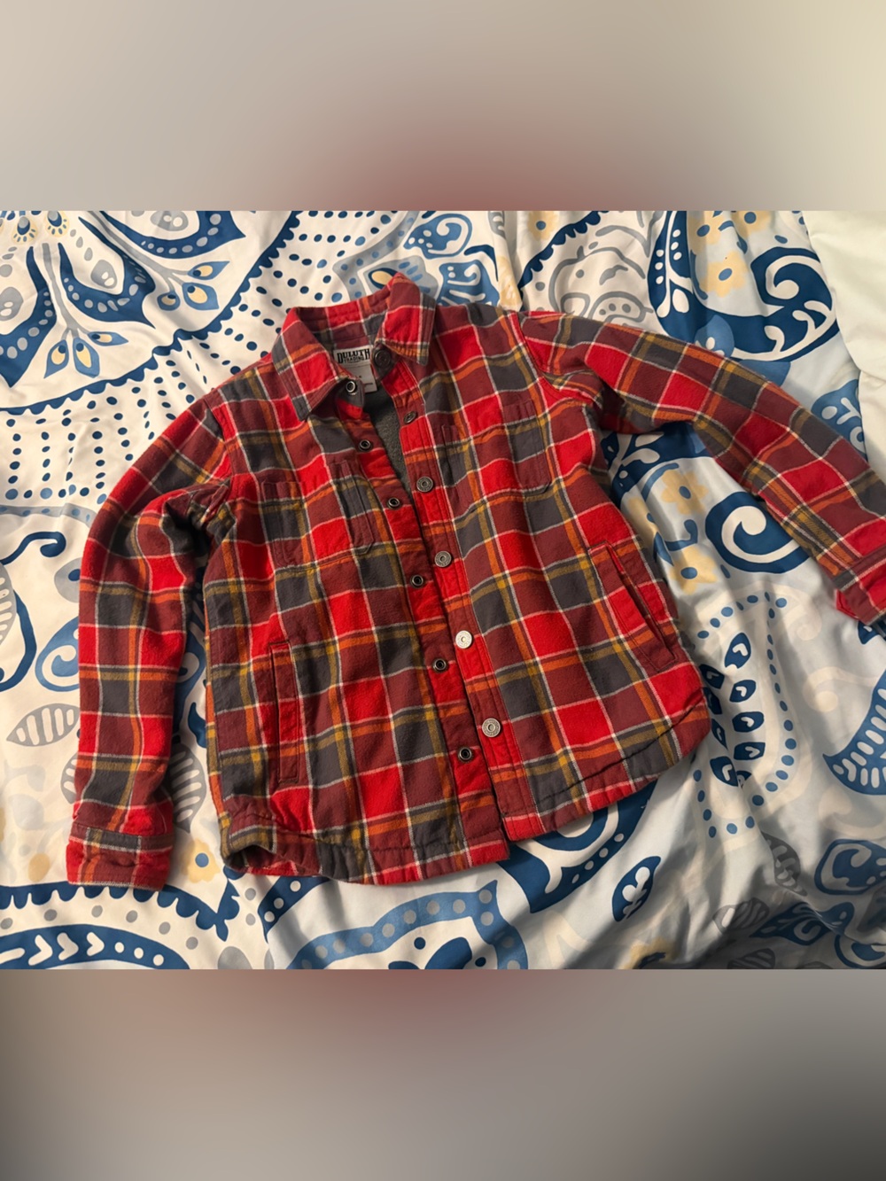 Duluth Trading Co Red Plaid Button-Up Shirt